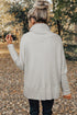 Textured Knit Drawstring Cowl Neck Oversize Slit Hem Top